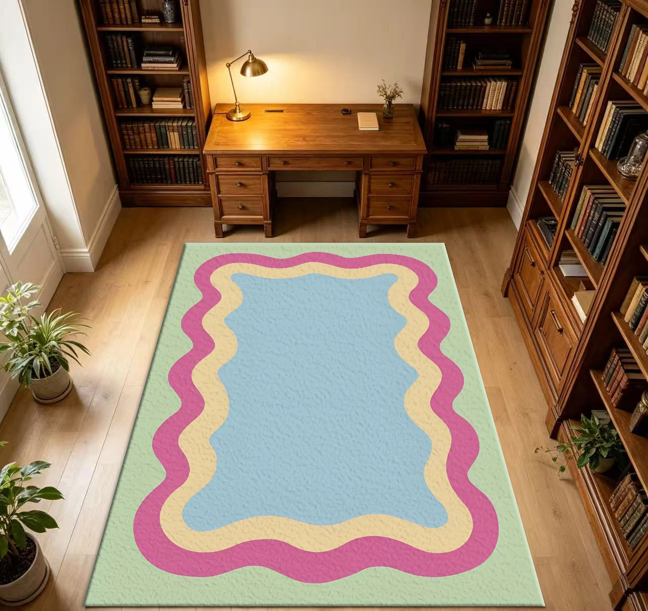 Pastel Wavy Border Simple Aesthetic Cute Decor Home Area Rug