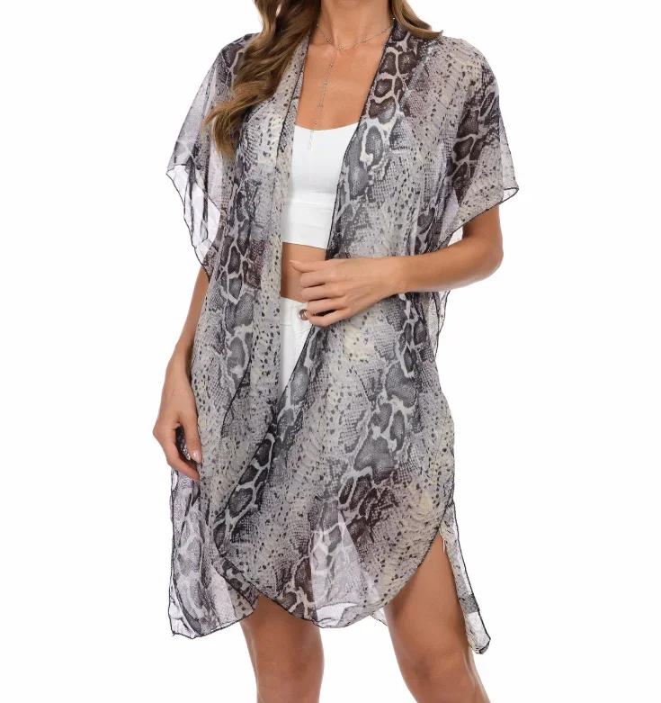 Cardigan de plage en mousseline de soie pour femme, vêtement moyen imbibé de crème solaire, motif de salle, chemisier de bikini, mode de loisirs de bord de mer, vêtements de vacances