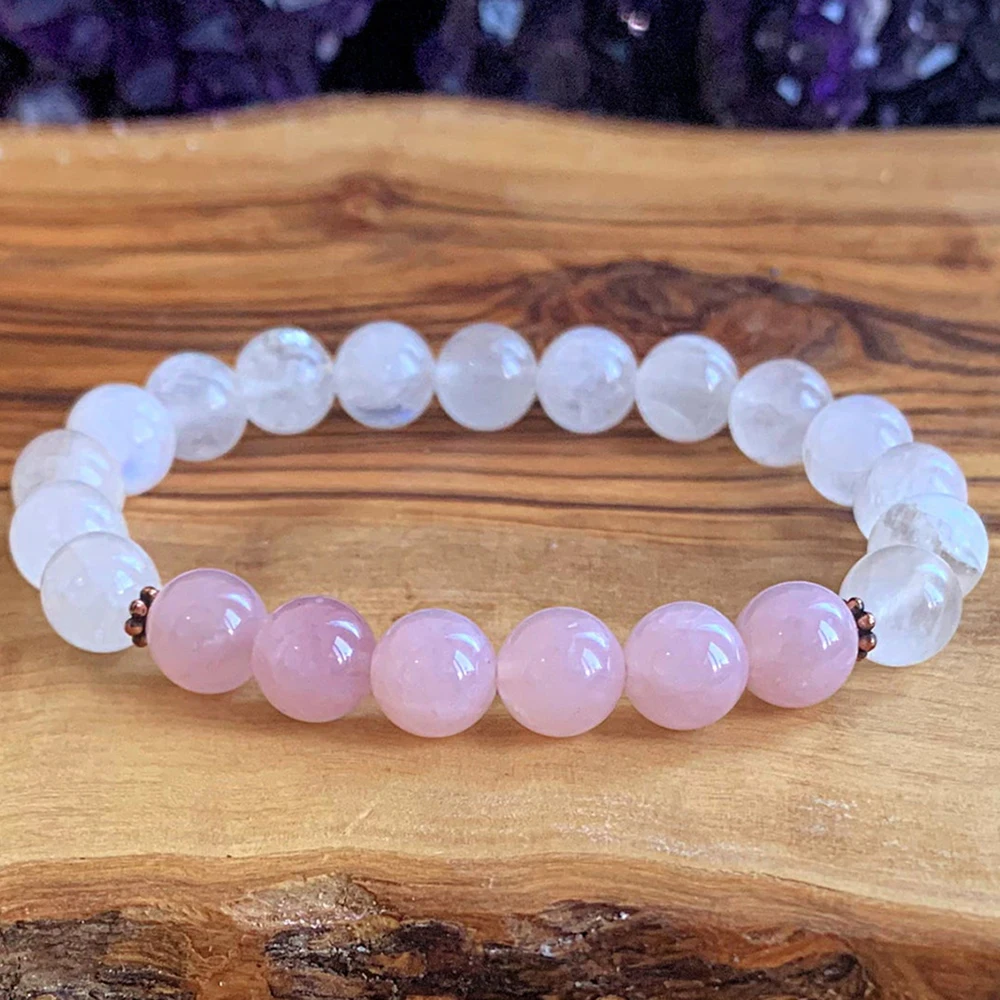 MG1442 8 MM Natural Madagascar Rose Quartz Wrist Yoga Mala Women`s Snow Quartz Bracelet White Jade Heart Chakra Bracelet