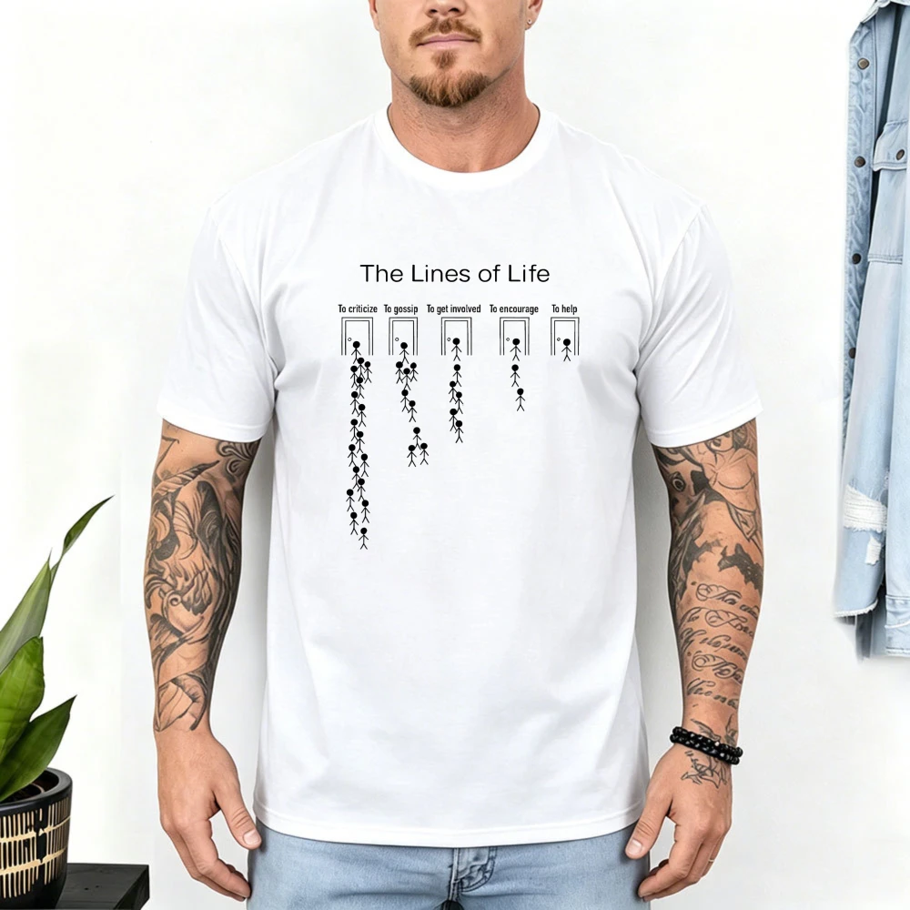 Camisetas de algodón con gráficos morales de figuras de palitos de The Lines Of Life para hombre, camiseta inspiradora con filosofía de vida minimalista, camisetas informales de Mindfulness