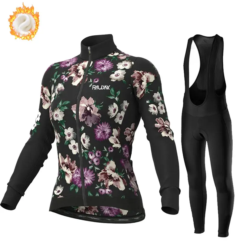 

Женская зимняя флисовая теплая одежда для велоспорта с длинными рукавами, комплект из трикотажа для шоссейного велосипеда, термофлисовая куртка Ropa Ciclismo Mujer