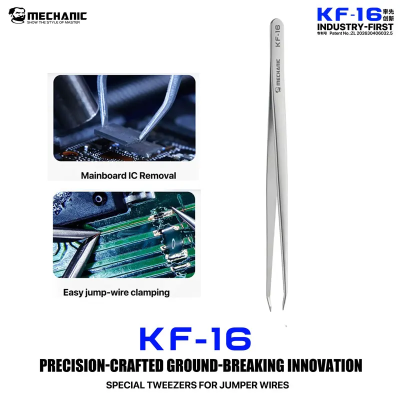 pinca-de-precisao-mechanic-kf-16-com-ponta-curvada-em-v-ferramenta-nao-magnetica-para-fios-de-conexao-em-reparos-de-pcb-e-ic
