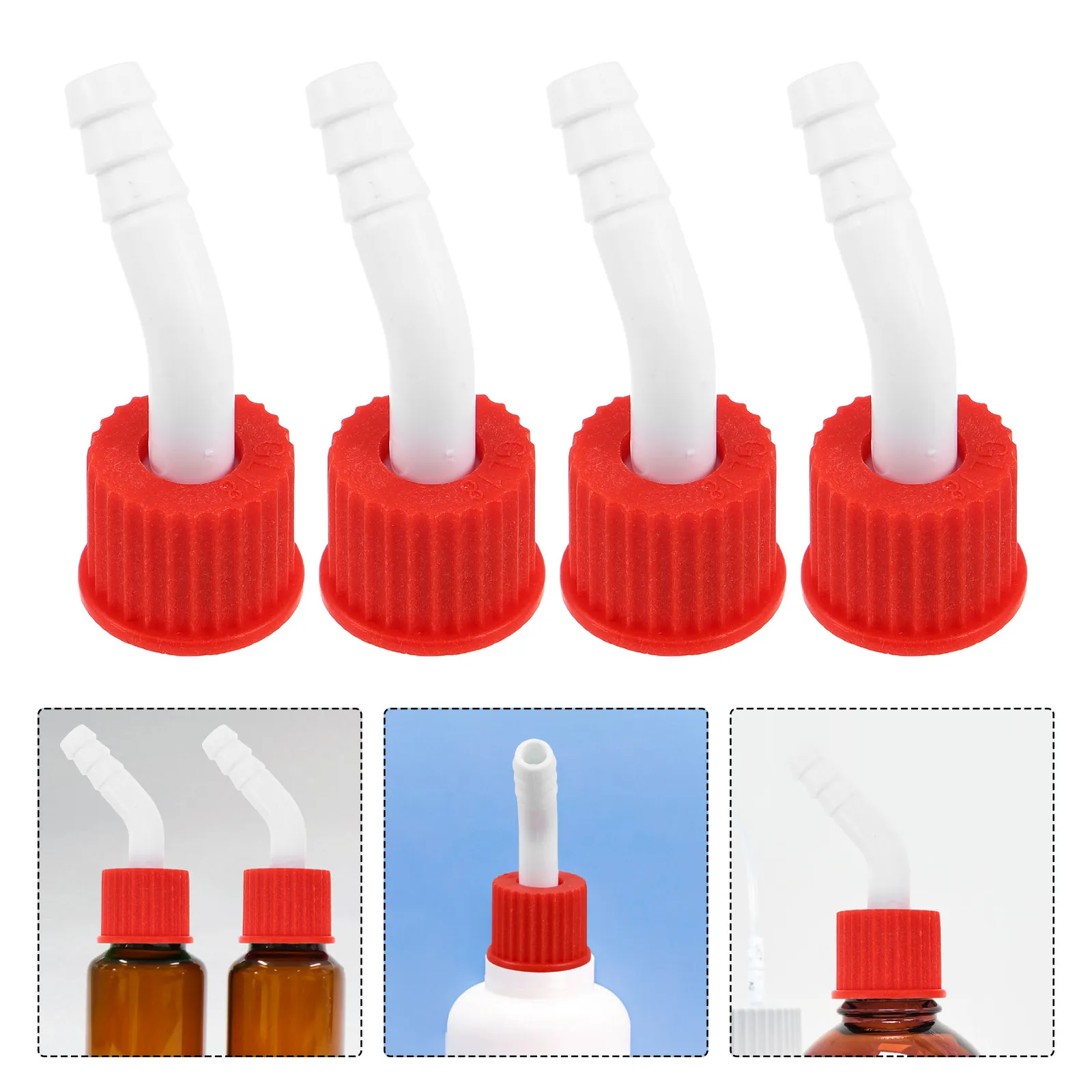 4Pcs Screw Cap Adapter Laboratory Plastic Threaded Bottle Lid Bent Spout Leakproof Reagent Sample Dispensing Buffer