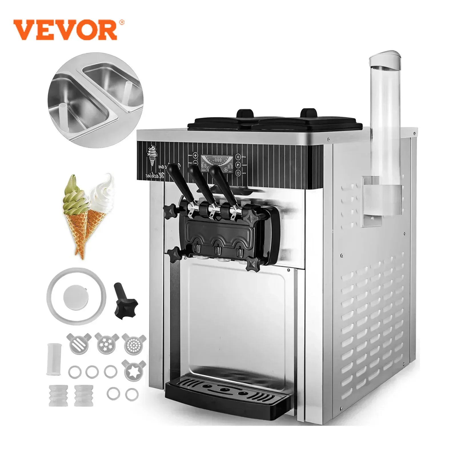 VEVOR 2200W Commerciële soft-icecreammachine Automatische desktop-ijsmachine Geschikt voor winkels en restaurants