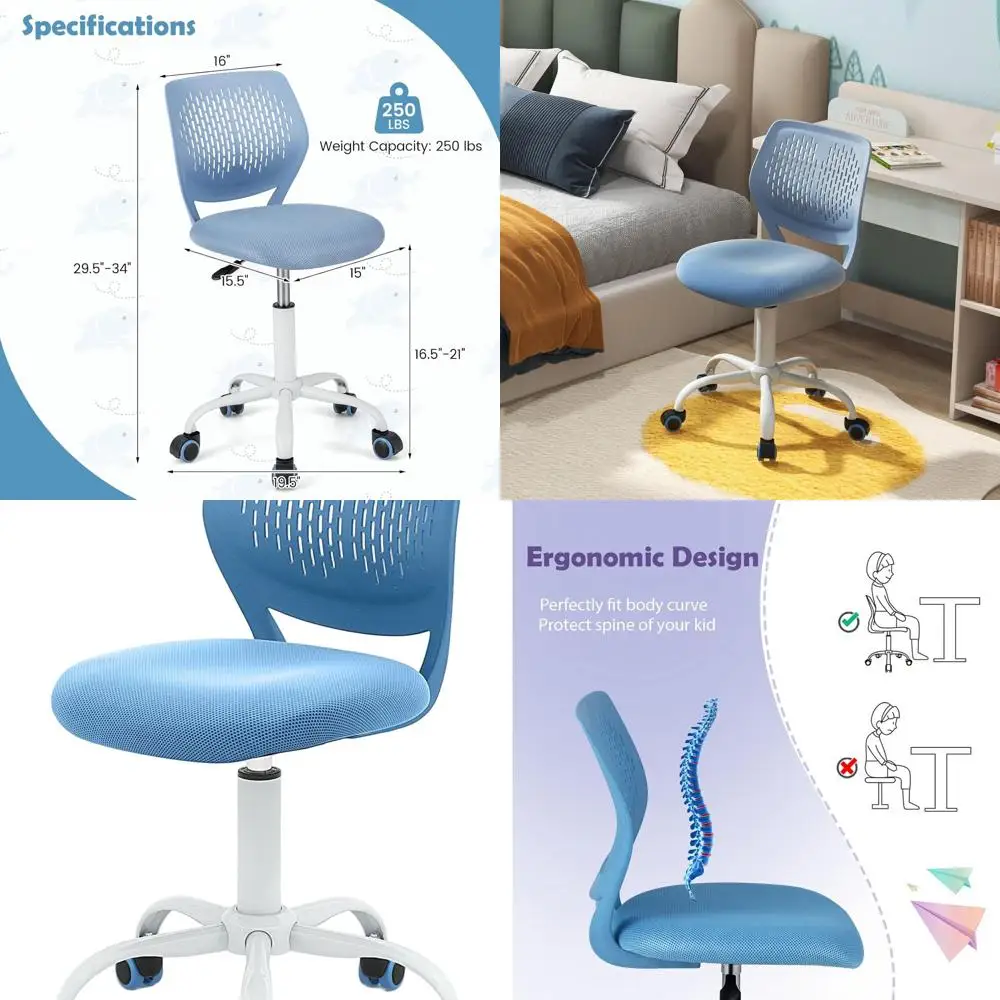 

Поворотное офисное кресло со средней спинкой для домашнего офиса, эргономичное компьютерное кресло на колесиках, регулируемая высота, обивка из сетки, синее