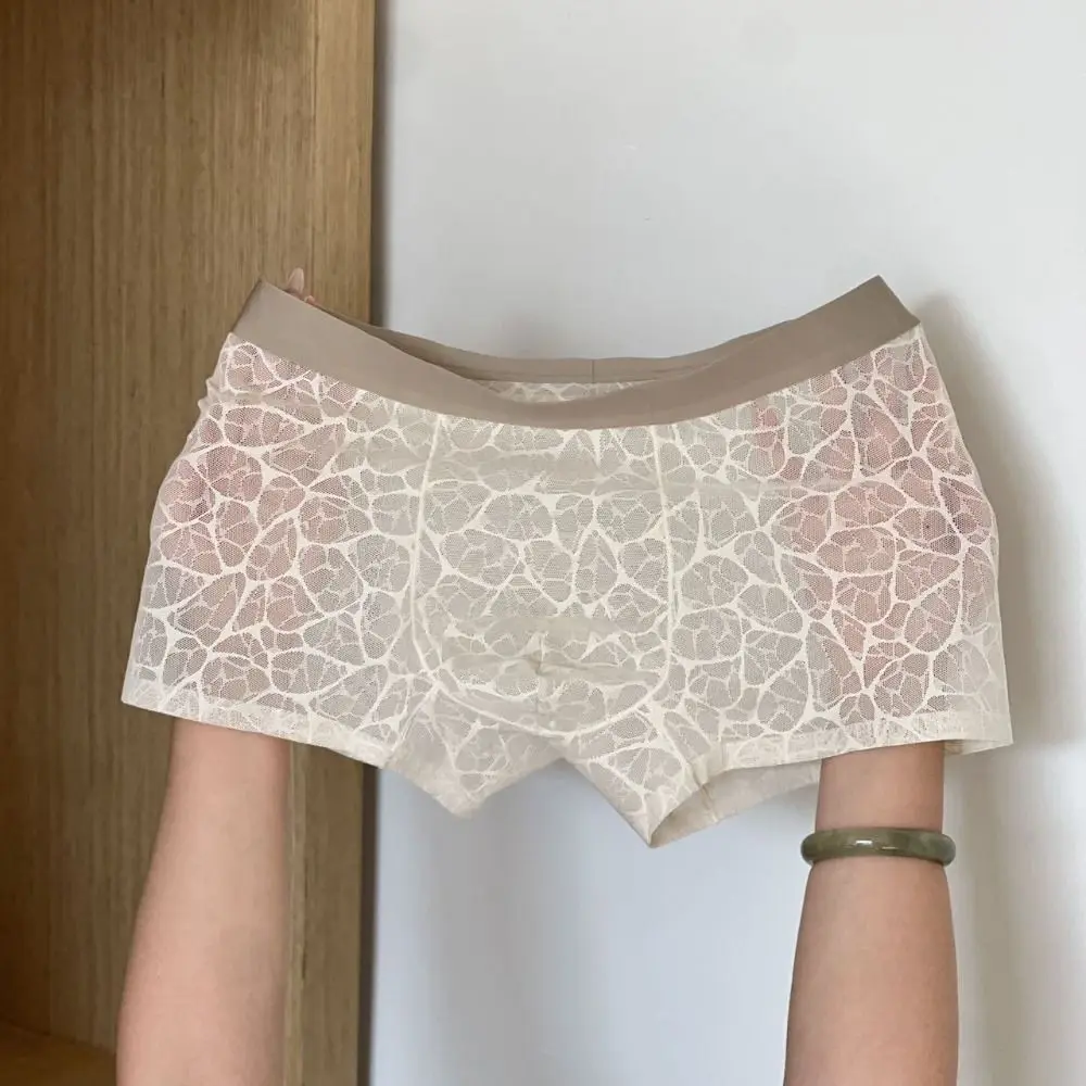 Image of Modische Unterhose für Herren, Boxershorts, Eisseide, Netzstoff, dünne Spitze, Shorts, Boxershorts, atmungsaktiv, schnell trocknend, Unterwäsche für Herren