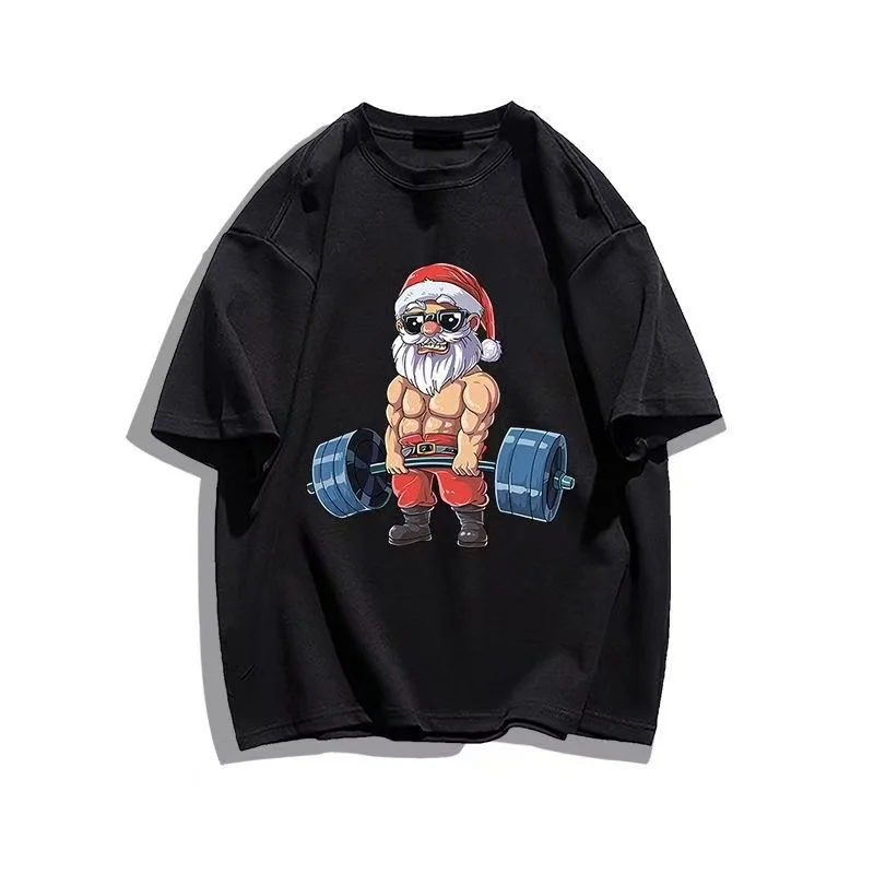 2025 الصيف والخريف محاكاة ساخرة سانتا كلوز تي شيرت مطبوع فضفاض في الهواء الطلق قصيرة الأكمام الرجال والنساء بلايز #2