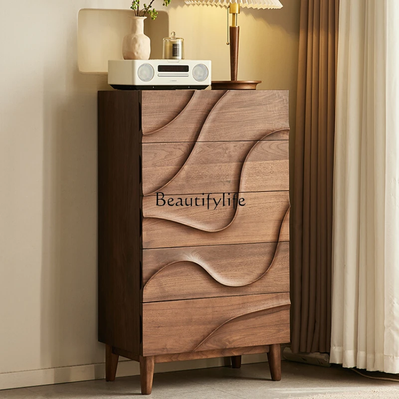 

North America Black Walnut Five-Drawer Wooden Chest of Drawers Nordic Simple Solid Wood Locker