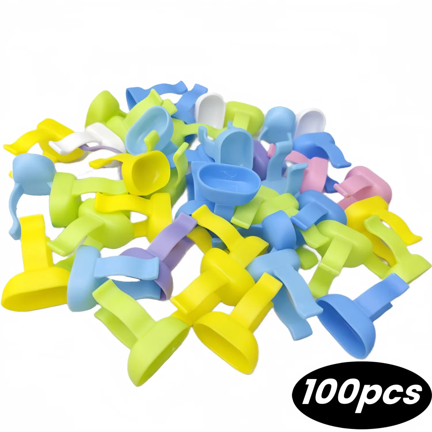 JUMTOP 100Pcs Dental Mixing Finger Ring Bowl Cup Plastic Random Colors Dentistry Storage Supplies Laboratory Tools