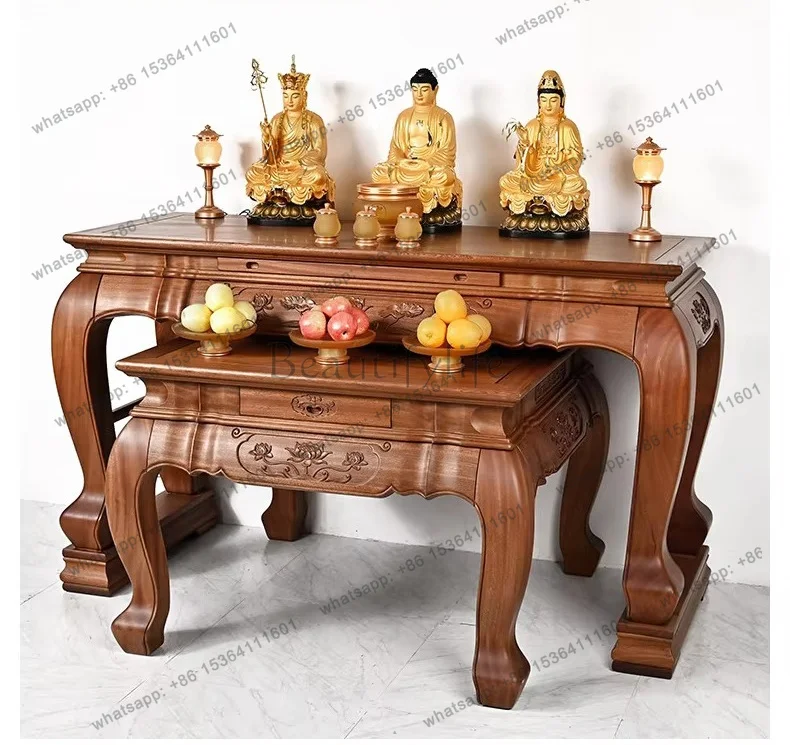 YJ New Chinese Style Buddhist Worship Table Incense Altar Home Shrine Wooden Console Table for Hallway