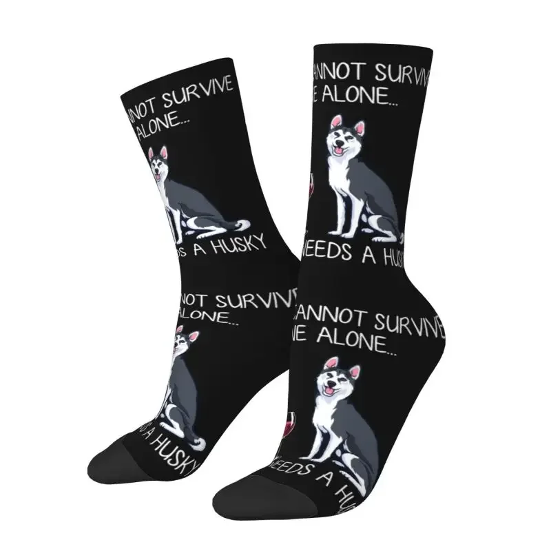 Cute Men's Husky And Wine Funny Dog Dress Socks Unisex Breathbale Warm 3D Printed Pet Puppy Lover Crew Socks