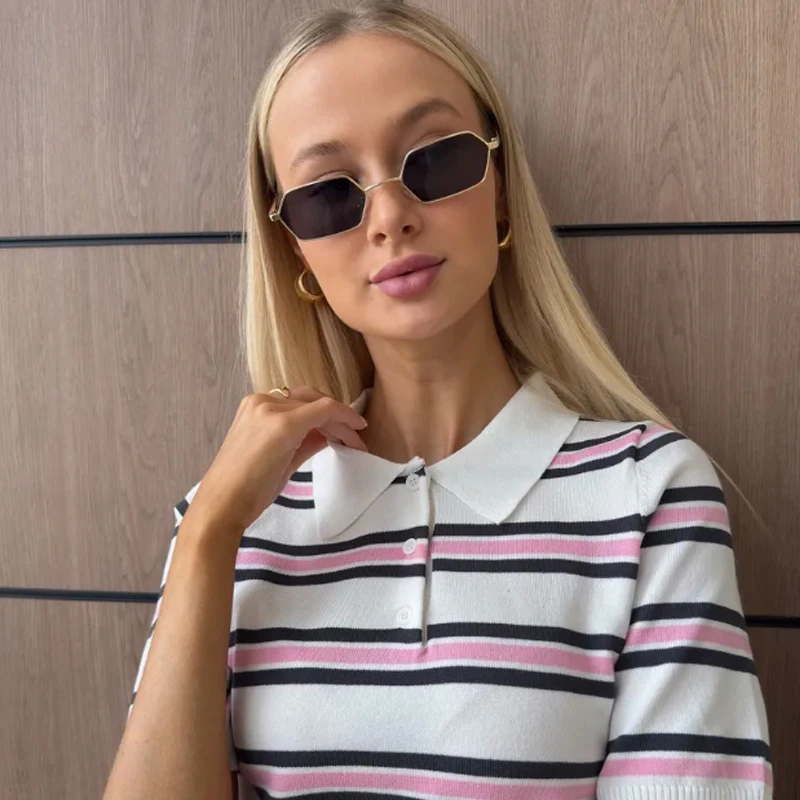 

Protective Glasses 2pcs Fashion Small Polygon Women Sunglasses Narrow Frame Design Sun Glasses Colorful Lens Glasses UV400