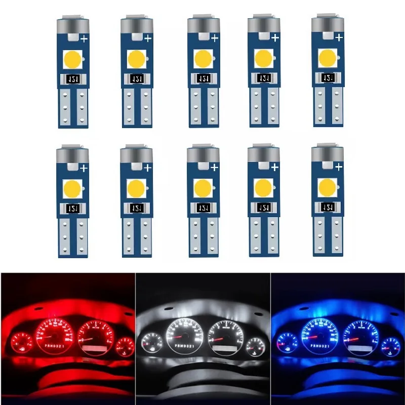 2/6/10Pcs T5 Led Bulb W3W W1.2W Led Canbus Car Interior Lights Dashboard Warming Indicator Wedge Auto Instrument Lamp 12V White