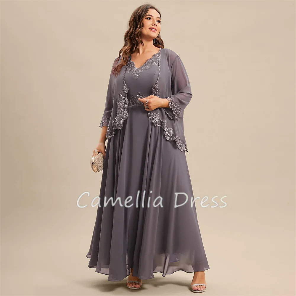 

New V-Neck Mother Of The Bride Dress Ankle-Length Chiffon A-line With Beading Formal Dresses Vestidos Mae Da Noiva Casamentos