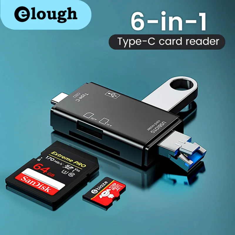 6 in 1 OTG Card Reader USB 3.0 to Type C Micro USB Adapter Flash Drive Smart Memory Card Reader TF Camera Mini SD Cardreader