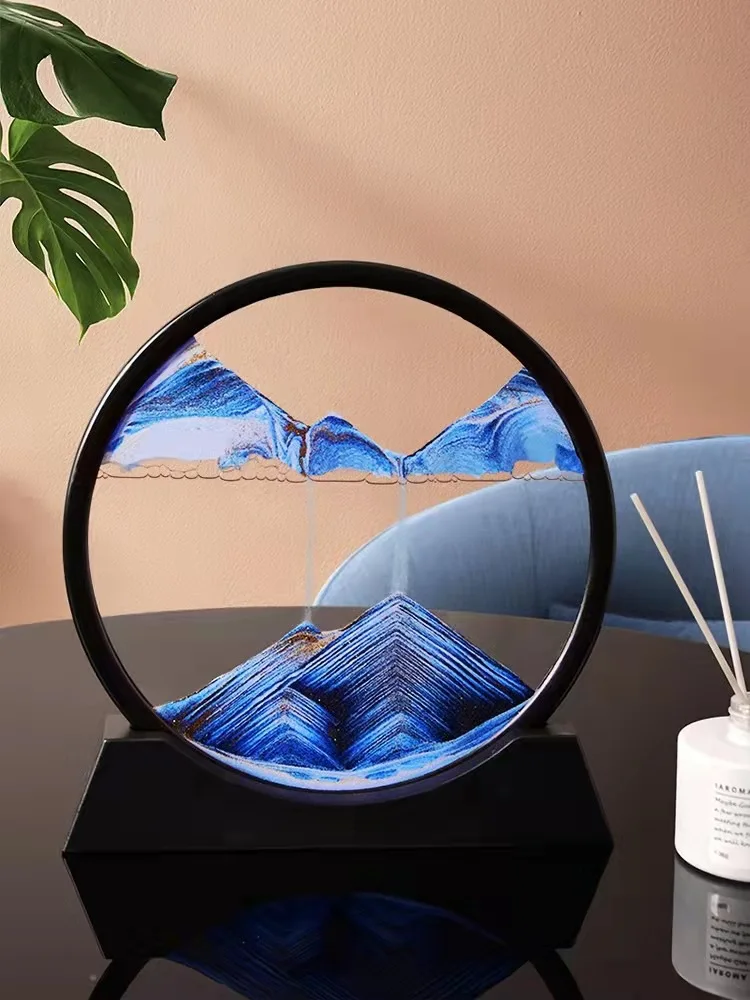 

7inch Art Painting Deep Sea Sandscape Flowing Sand 3D Moving Sand Art Picture HourglassFrame Rectangle Round Glass Home Decor