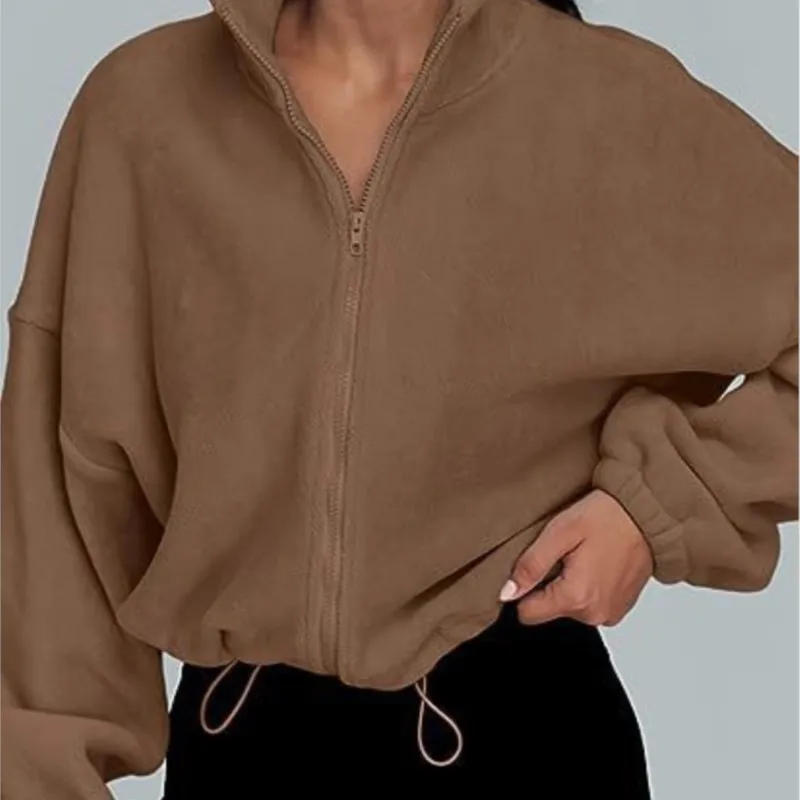 

Roupa Feminina Pull Femme, однотонная свободная куртка на молнии с воротником-стойкой, зимняя универсальная спортивная куртка Sudaderas De Mujer