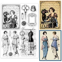 1pc Vintage Sewing Background Clear Stamps for DIY Scrapbooking Elegant Lady Mannequin Silicone Clear Stamp Seals for Journals