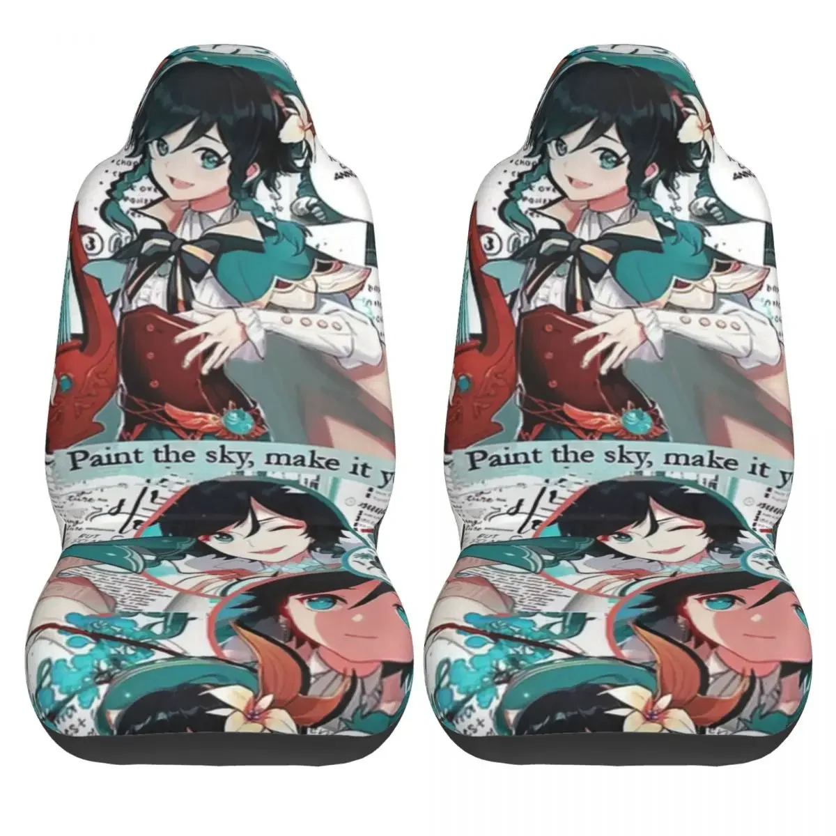 Genshin Impact Cartoon Animation Venti Car Seat Cover Custom Printing Universal Front Protector Accessories Cushion Set