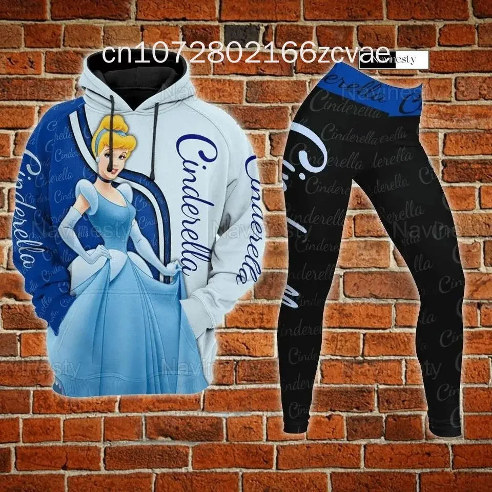 2024 New Disney Cindebella Princess Hoodie Leggings Suit Women's Diseny Hoodie Yoga Pants Sweatpants Fashion Tracksuit Set