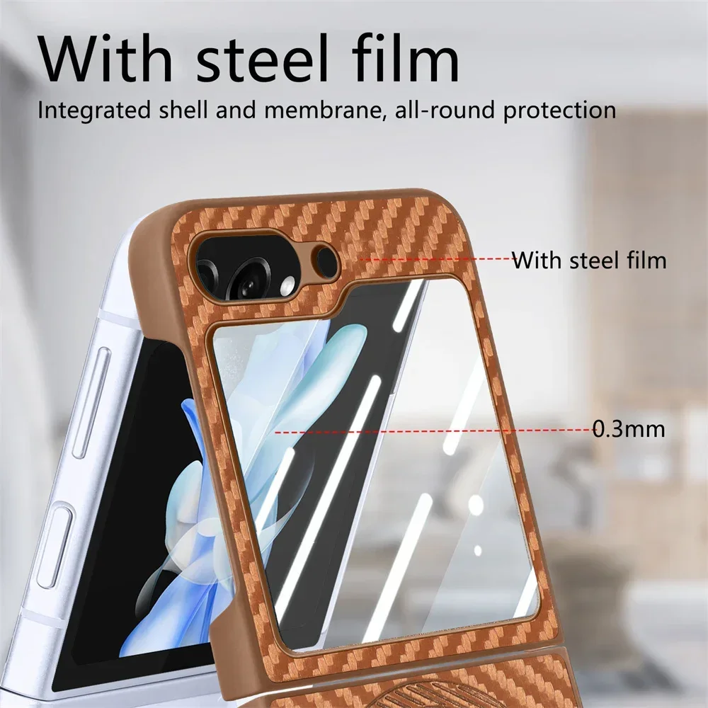 Magnetic Wallet Phone Case for Samsung Galaxy Z Flip 7 FE 6 5 4 PU Leather Cover Detachable Carbon Fiber Card Screen Protector