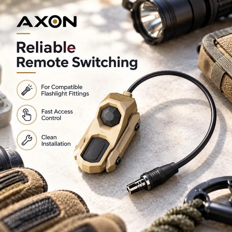 Portable AXON Remote Pressure Rat Tail Switch, Dual Mode Button, 2.5mm Cable for Compatible Flashlight Light Fittings