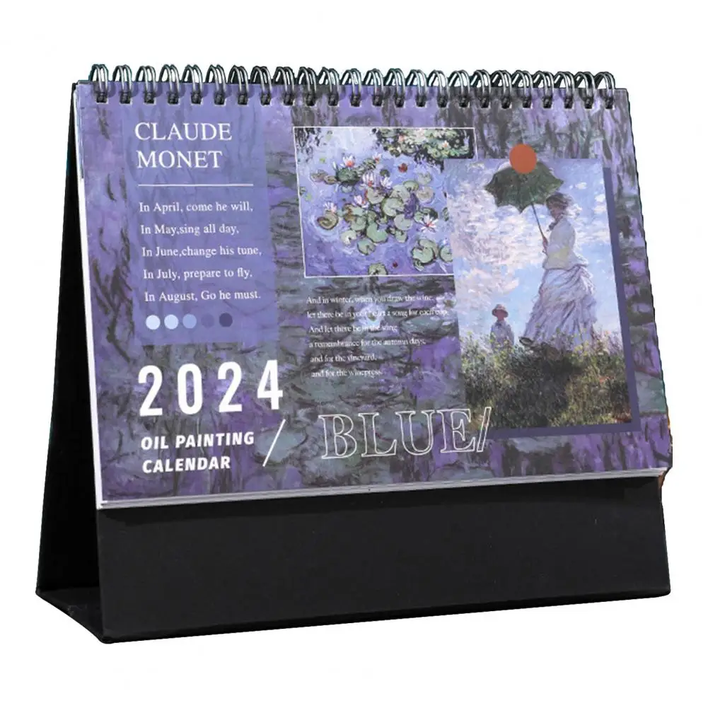 2024 Desk Calendar Oil Painting Pattern Turn Over Design Schedule Planner Desktop Calendar Ornament