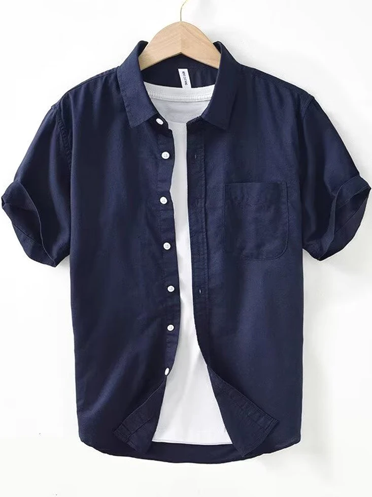 

Slim Fit Linen Workwear irt Men's Thin Breathable ort Sve Casual Versatile Basic Sle Summer ential Pure Color