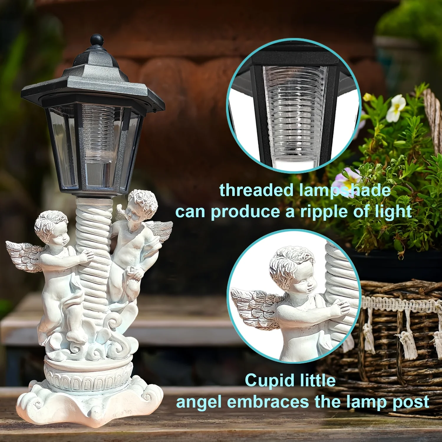 2-Pack Solar Angel Column Lights Durable Resin Garden Decor Outdoor Lighting Automatic Charging Elegant Vintage Design