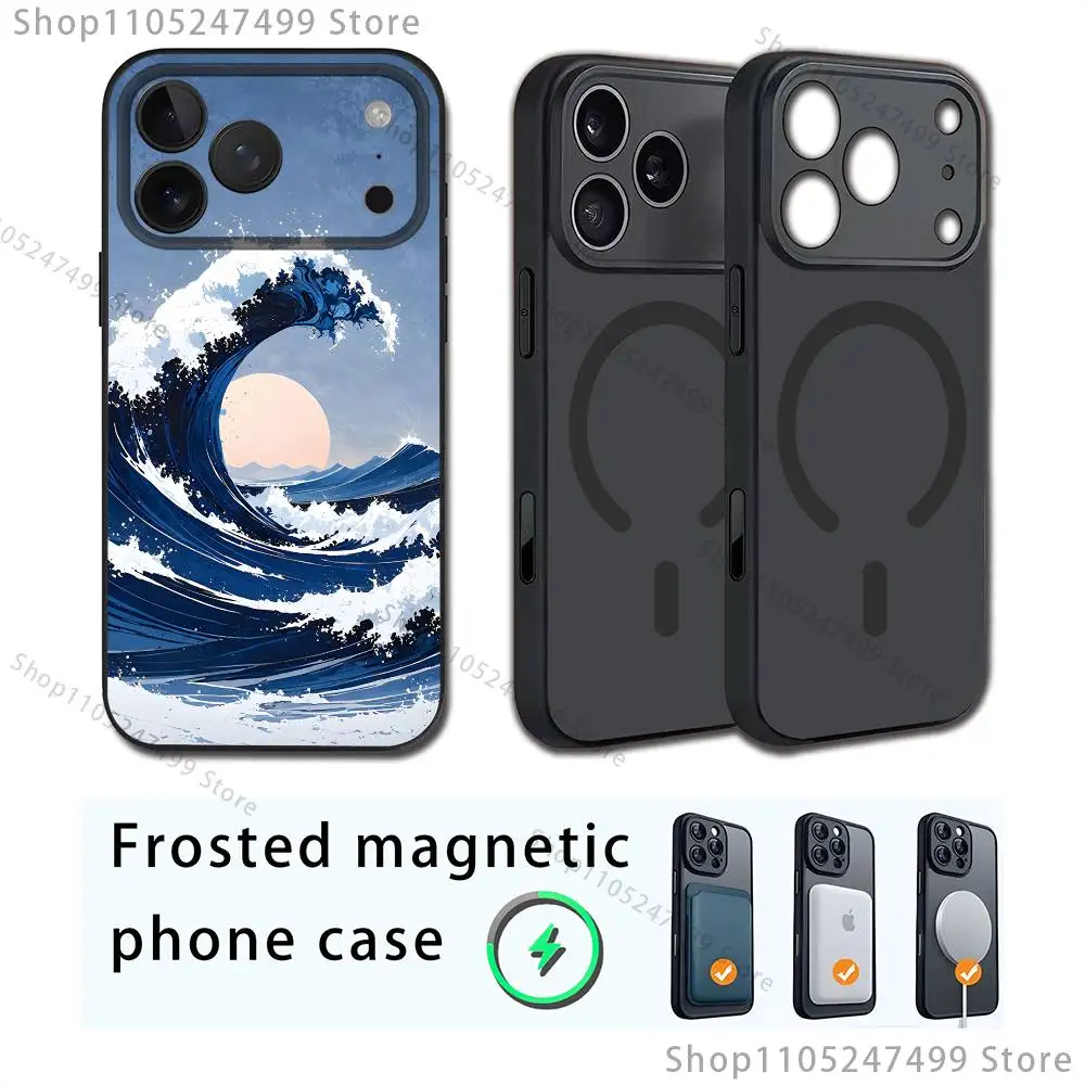 Custodia per telefono The Great Wave off K-Kanagawa per iPhone 17,16,15,14,13,12,11,Pro,Max,Plus,E,Air,Mini Magsafe magnetico satinato