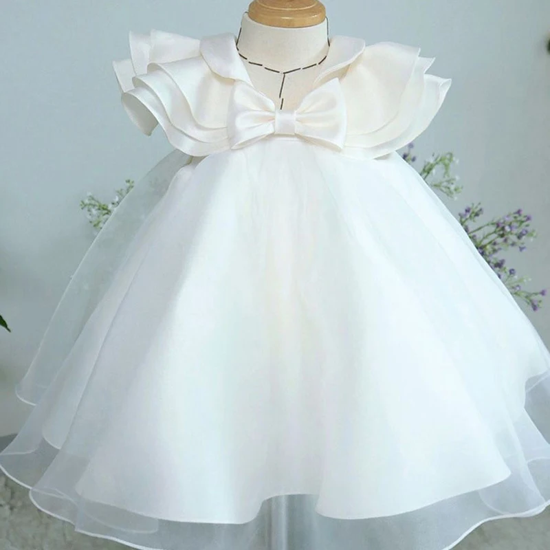 IYEAL Princess Chidren Girl Dresses White Elegant Prom Birthday Wedding Party Dress for Kids Baby Baptism First Communion Gown