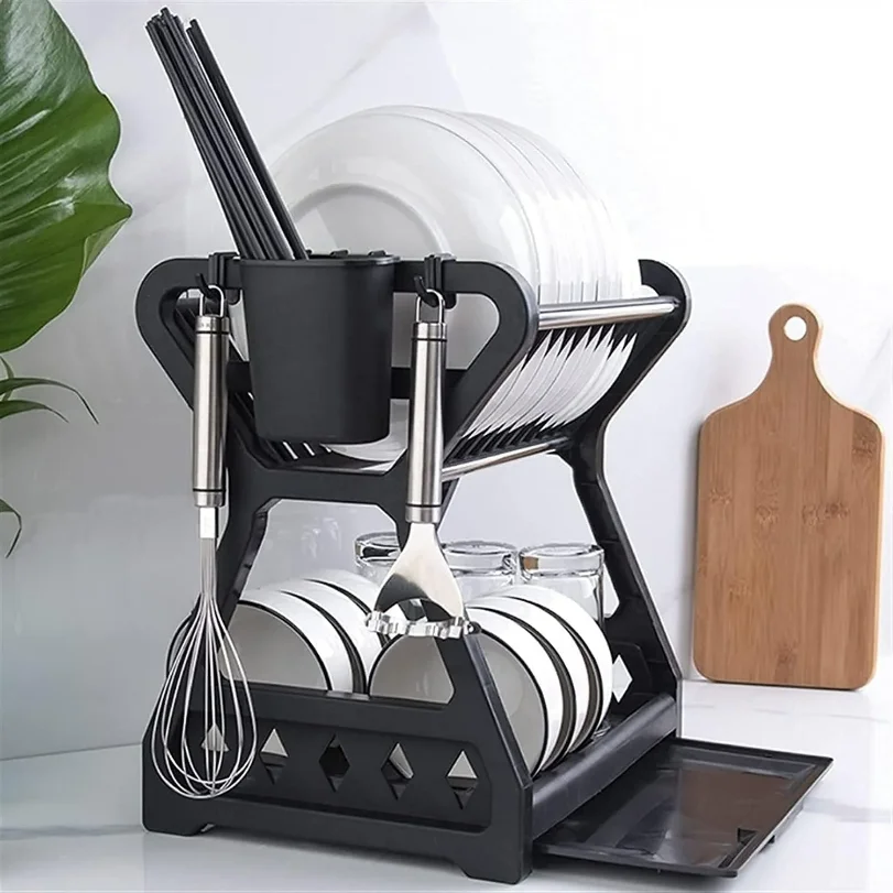 

Dish Drainer Double Layer Bench Kitchen Dishes Holder Cage Chopsticks Drainer Practical Storage Organizer