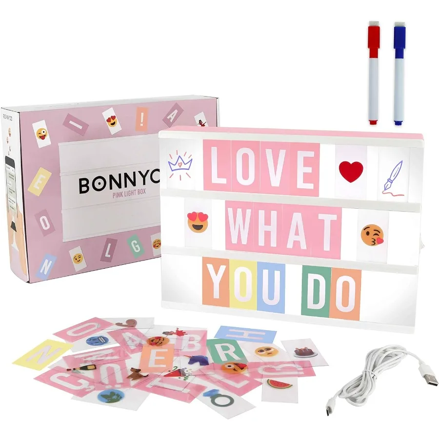 

Pink Cinema Light Box with 400 Letters Emojis 2 Markers BONNYCO Led Light Box Home Office Room Dr Cinema Led Sign Letters Board