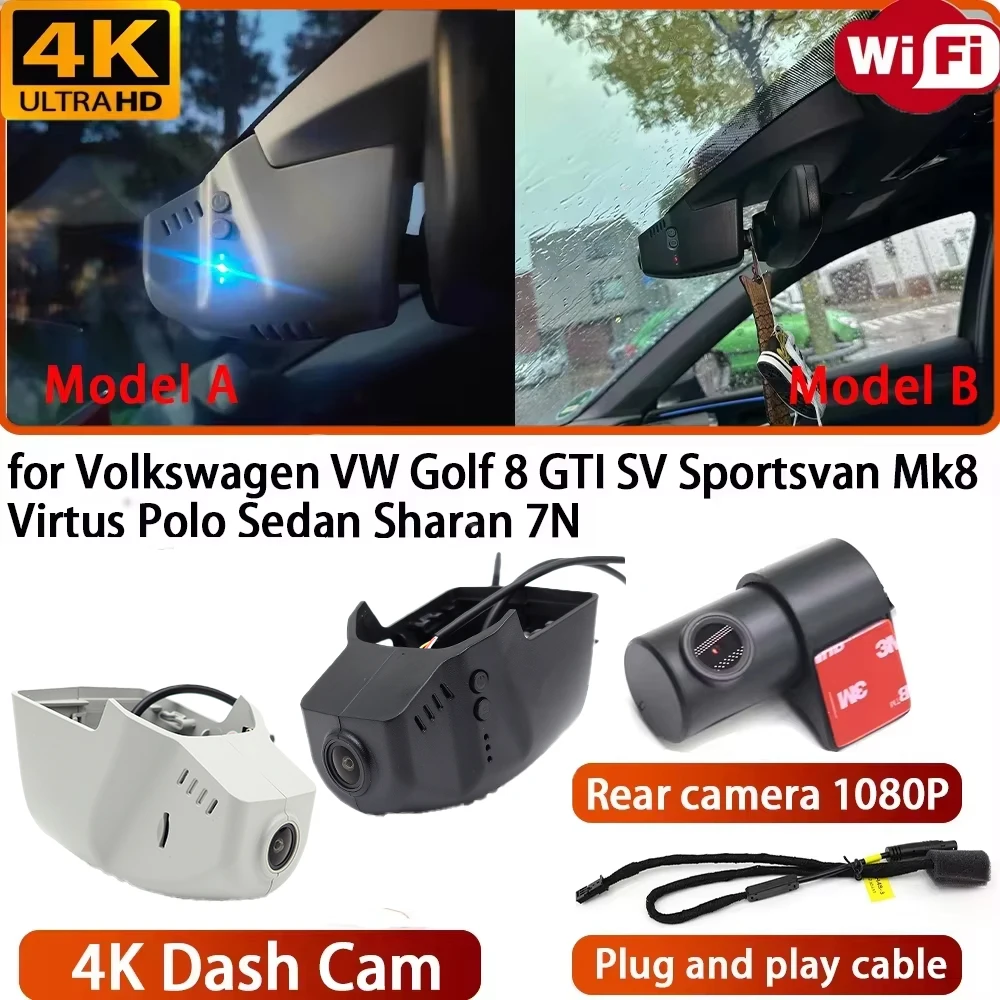 for Volkswagen VW Golf 8 GTI SV Sportsvan Mk8 Virtus Polo Sedan Sharan 7N Video Recorder 4K Lens DVR Dash Cam Wifi Camera