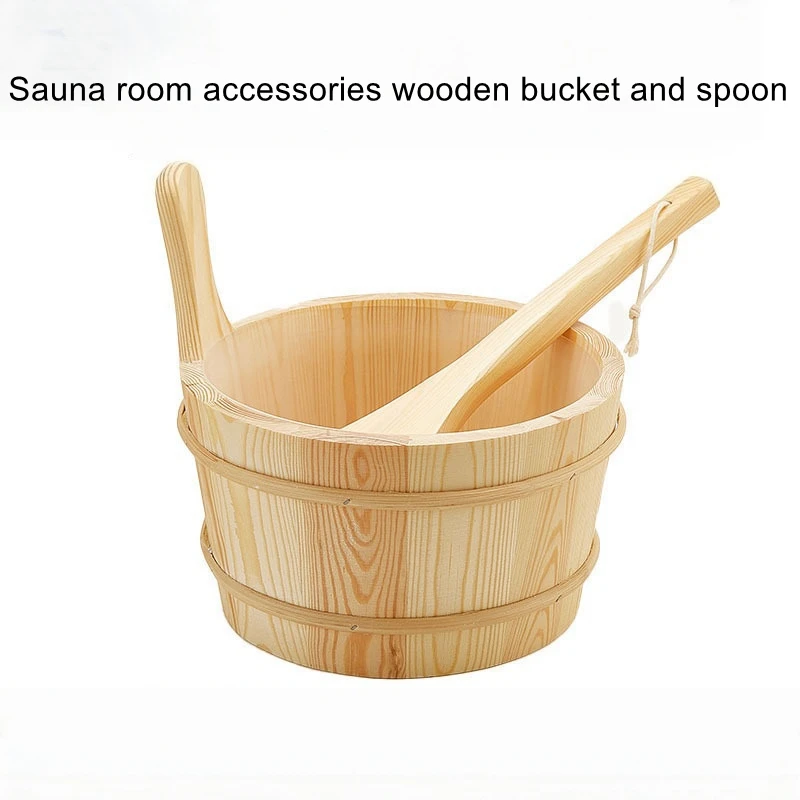 

Sauna room wooden bucket, wooden spoon, sauna watering bucket, sweat steam hand-held wooden bucket accessories