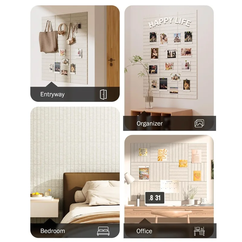 Fluted Felt Wall Tiles Cork Bulletin Pin Note Photos Boards Decor for Home Office Ceiling Living Room Sound Proof Acoustic Panel - view 5