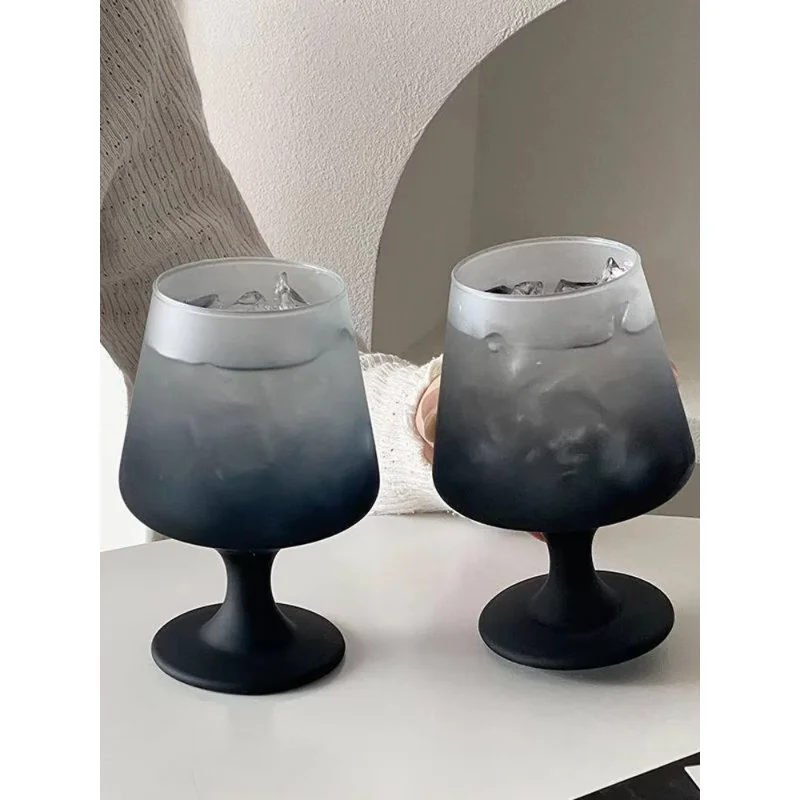 Black Frosted Glass Cup Creative High Aesthetic Value Home Use Special Mixed Fruit Tea Beer Cup for Women Tall Footed Cocktai