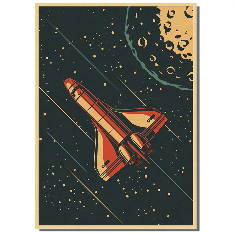 Space Shuttle Astronaut Astronomy Moon Walk Poster Coffee Bar Room Decor Living Room Retro Kraft Paper Wall Sticker Art Painting