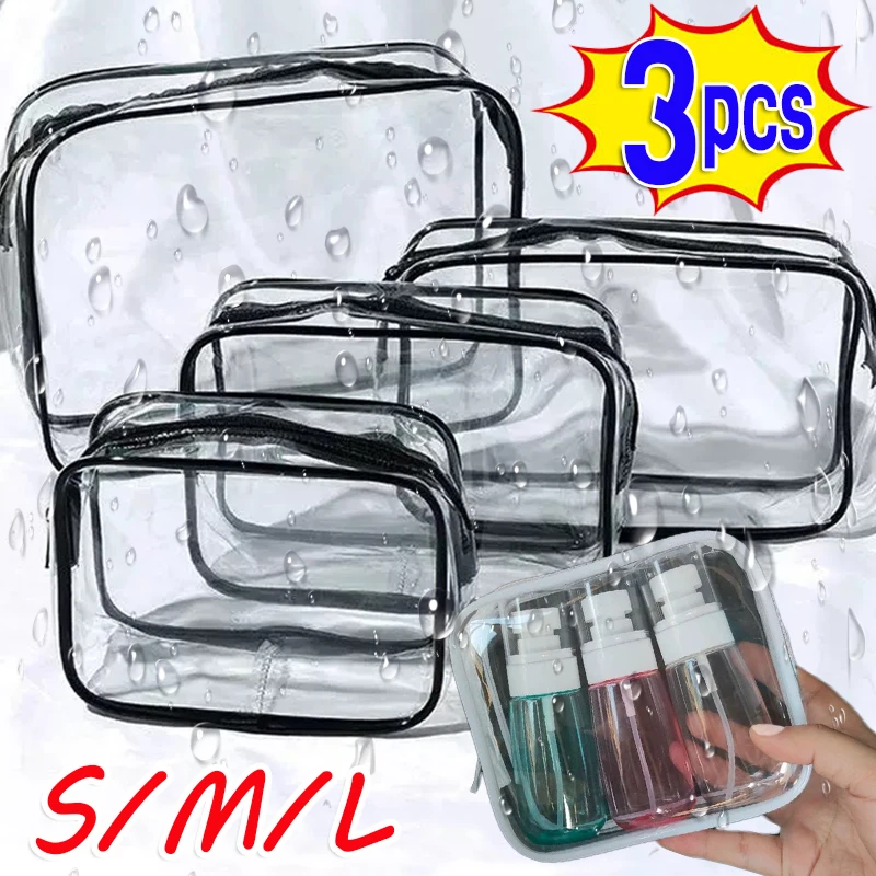 3pcs Portable Travel Wash Bag Female Transparent Waterproof Makeup Storage Pouch Large Capacity Cosmetic Organizer Women Case