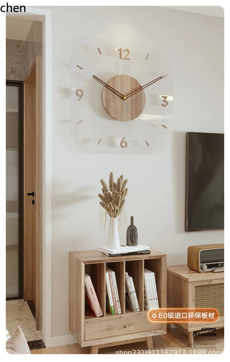 Zml living room & bedroom decor clock - creative transparent wooden frame wall clock - silent movement