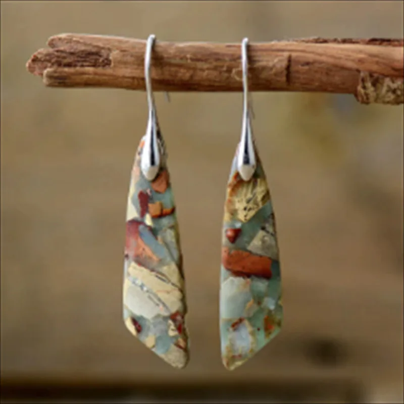 

ORZTOON Vintage Bohemian Style Natural Stone Geometric Pendant Earrings For Women Party Wedding Idea Jewelry