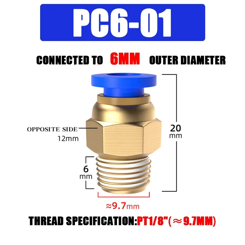 10/50 Stück PC-Pneumatik-Schnellverbinder 4–12 mm, Push-In-Anschluss für 1/8 Zoll, 1/4 Zoll, 3/8 Zoll, 1/2 Zoll BSPT-Gewinde, Luftschlauch und -rohr, für den industriellen Einsatz 