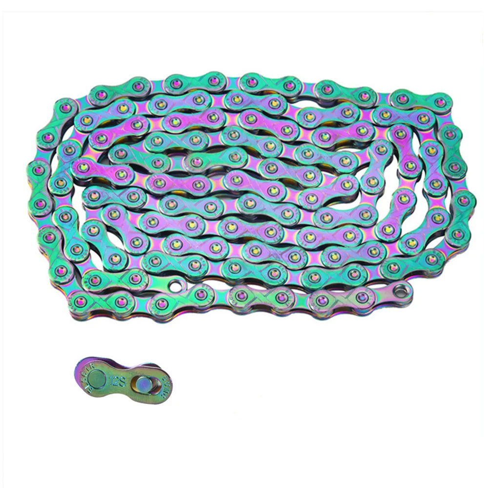 ZHIQIU 8S/9S/10S/11Speed Bicycle Chain Rainbow Color 116 Links Ultralight Bike Chain with Magic Buckle for MTB/BMX/Road Bike