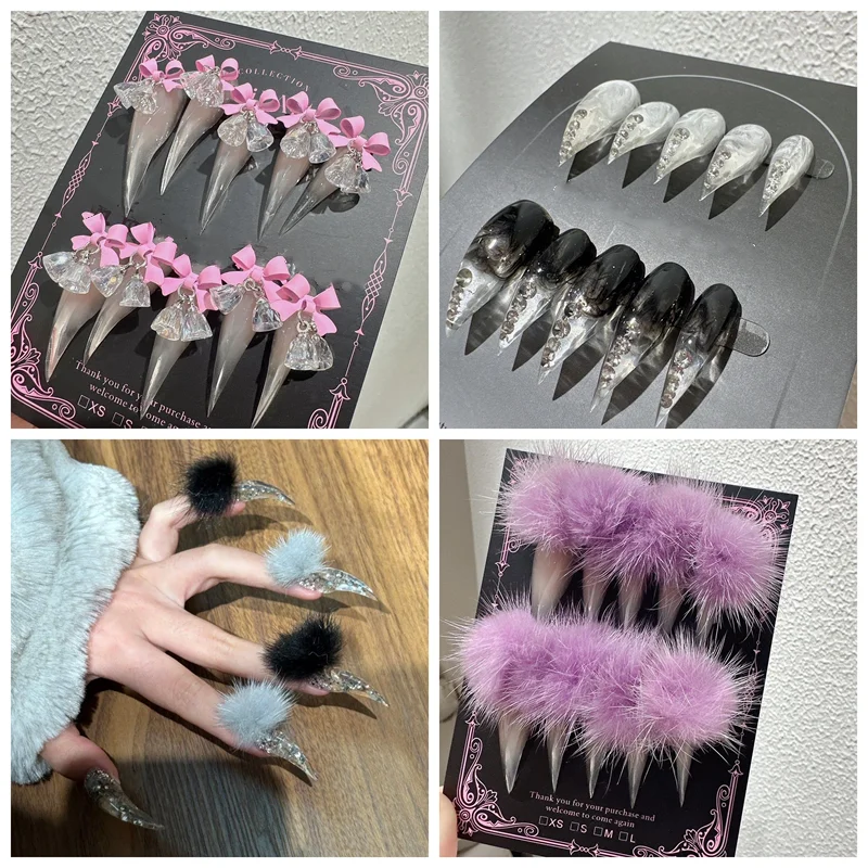 

Handmade Dragon Shape Claw Press On Nails 10PCS Cat Claws Thick Acrylic Long False Nail Stickers Short Fake Nail With Glue