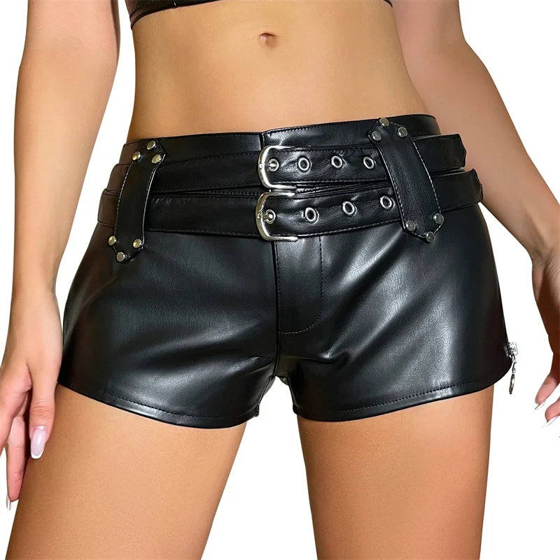 Celana Pendek Wanita Seksi Model Klub Malam 2025, Pinggang Rendah Elastis, Bahan Kulit PU Imitasi Mengkilap, Celana Pendek Kasual, Pakaian Klub Dansa, Mini Shorts
