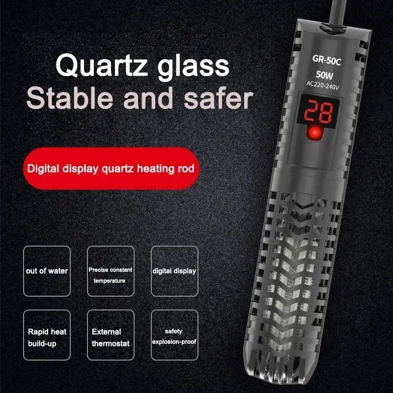 Aquarium Submersible Heater Fish Tank Heating Rod Constant Temperature Control Quartz Glass LCD Display Digital