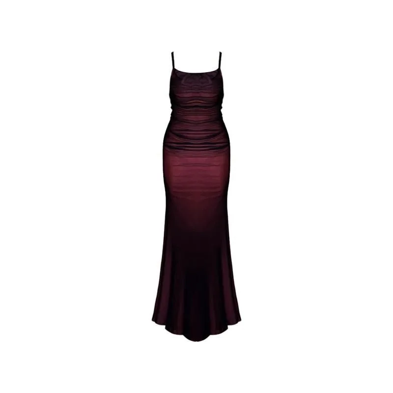 HOUZHOU Sexy Luxury Woman Evening Dress Red Mesh Gothic Elegant Party Bodycon Dresses Maxi Dress Chic Female Night Club Outfits