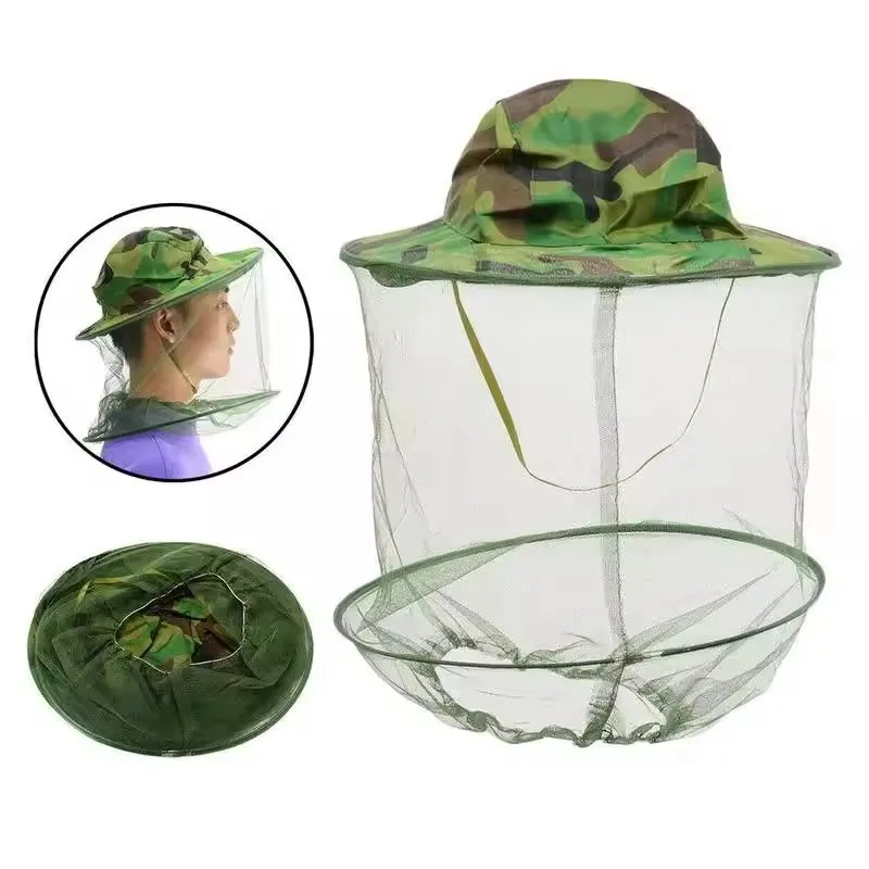 Camouflage Beekeeping Hat with Hidden Mesh Net - Mosquito Repellent, Bee Protection, Outdoor Sunscreen Fishing Cap
