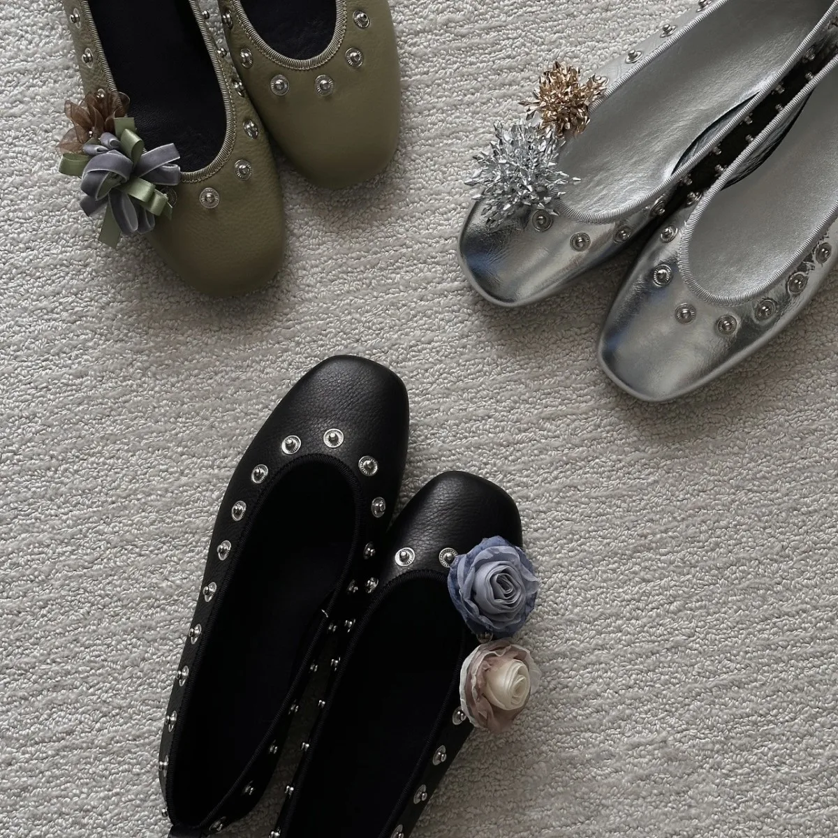 

Round head rivet shallow mouth single shoe for women, spring/summer 2025 new casual flat ballet shoes