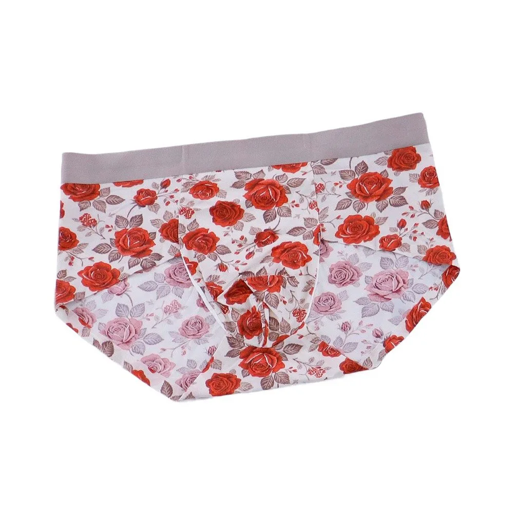 Men Ice Silk Briefs Underwear Bulge Pouch Mid Waist Printed Comfortable Panties Soft Quick Dry Breathable Sexy Panties